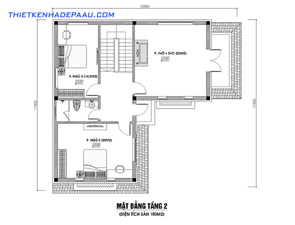 Thiết kế biệt thự phố 2 tầng hình chữ L 100m2 tại Phú Thọ-mb2