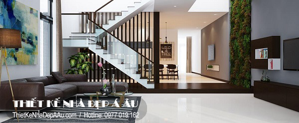trang trí phòng khách biệt thự 3 tầng hiện đại 120m2
