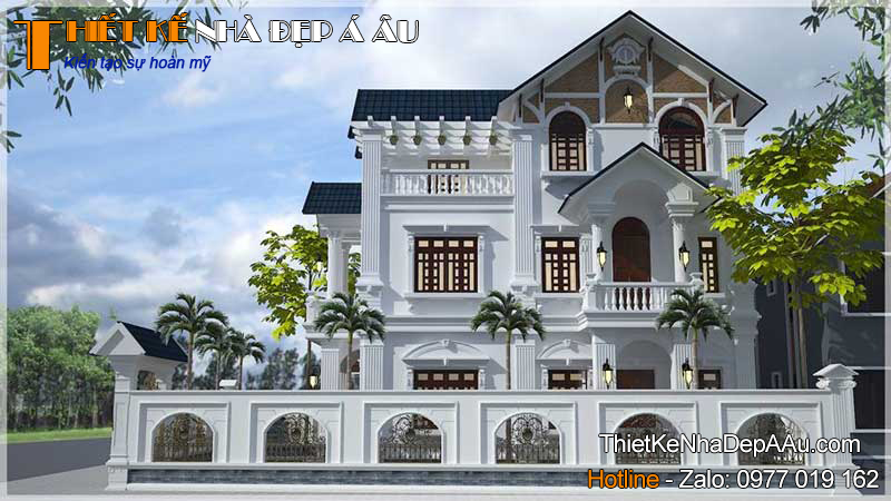 Mẫu nhà 3 tầng mái thái tại Phúc Thọ cũng rất cuốn hút với chi tiết thiết kế mái đẹp.