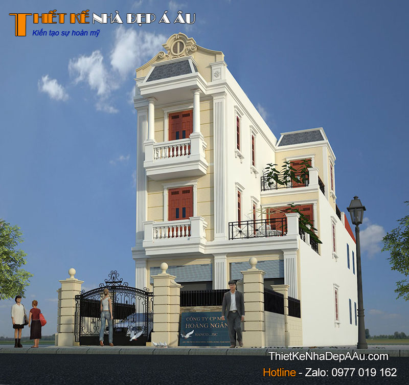 Phối cảnh mặt tiền căn biệt thự 3 tầng tân cổ điển mặt tiền 10m