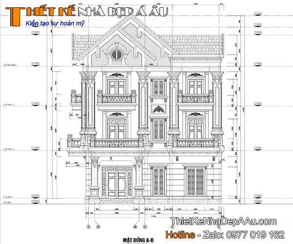 hình ảnh mặt đứng mẫu nhà 3 tầng mặt tiền 11m