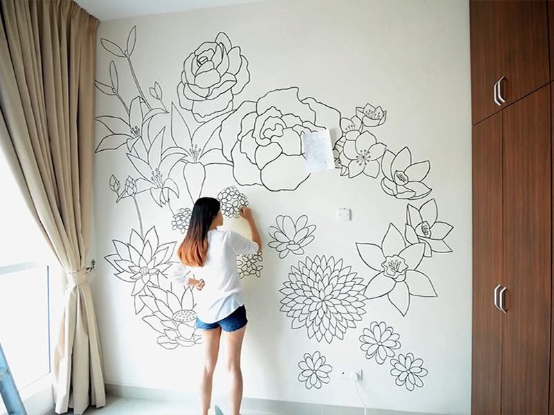 Vẽ tranh tường phòng khách